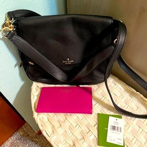 Kate Spade Black Leather Handbag with Kate Spade Pink Slim Wallet